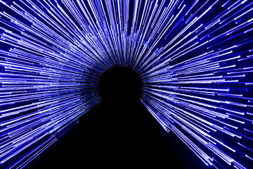 An artistic blue photo of the led lights with a long exposure time. Also the focal length changed.