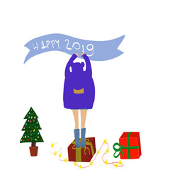  cartoon  girl and tree  Holidays concept. Vector EPS 10 illustration.