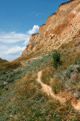 path to high hill by the sea, beautiful coastal landscape, travel concept