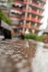 person standing on ground fountain at unfocus background