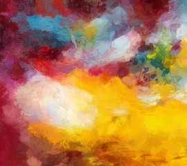 Detailed close-up grunge multi color abstract background. Dry brush strokes hand drawn oil painting on canvas texture. Creative simple pattern for graphic work, web design or wallpaper. 