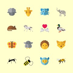 animal vector icons set. fox, hedgehog, love birds and owl in this set