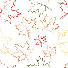 A seamless pattern of a maple leaf with multicolored contours without pouring.