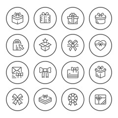 Set round line icons of gift