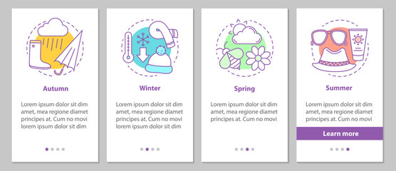 Four seasons onboarding mobile app page screen with linear conce