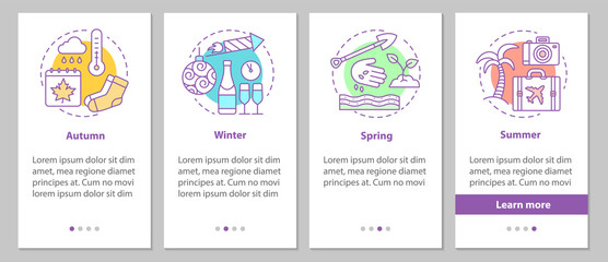 Fototapeta premium Four seasons onboarding mobile app page screen with linear conce