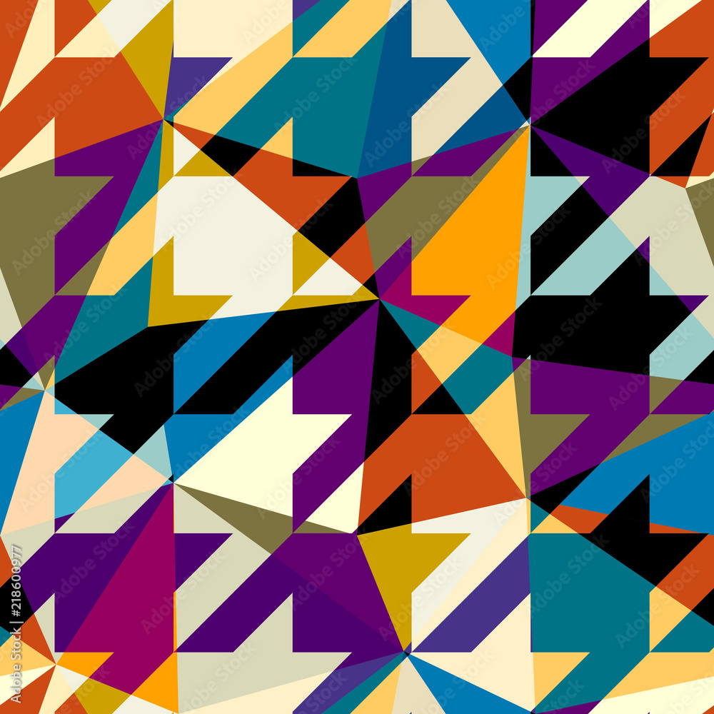 Poster Seamless geometric pattern. Classic Hounds-tooth pattern in a patchwork collage style. Vector image.