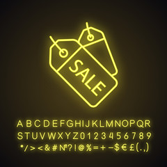 Price tags neon light icon