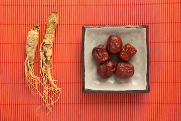 Traditional Chinese herbal health medicine ginseng.
