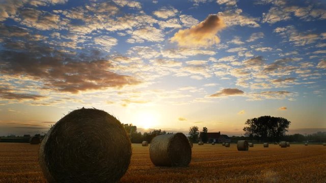 Harvest landscape: Hay Bales Under Sunset Light