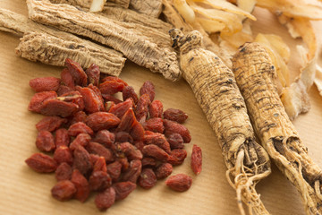 Traditional Chinese herbal health medicine ginseng.