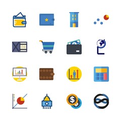 economy vector icons set. bank logo, statistics, shopping cart and profits in this set