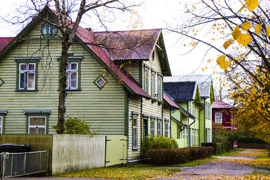 P&auml;rnu or Parnu is a resort city in southwestern Estonia, overlooking P&auml;rnu Bay. Old village houses and street.