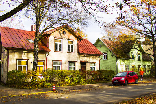 P&auml;rnu is a resort city in southwestern Estonia, overlooking P&auml;rnu Bay. Old village houses and street.