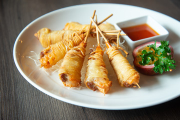Deep Fried Wrapped Shrimp with Longevity Noodles