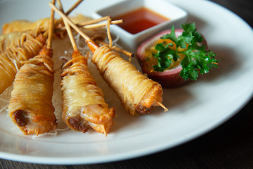 Deep Fried Wrapped Shrimp with Longevity Noodles