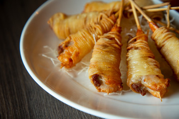 Deep Fried Wrapped Shrimp with Longevity Noodles