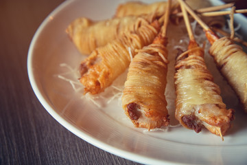 Deep Fried Wrapped Shrimp with Longevity Noodles