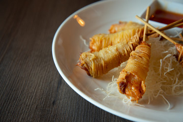 Deep Fried Wrapped Shrimp with Longevity Noodles