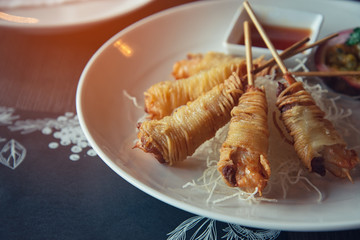 Deep Fried Wrapped Shrimp with Longevity Noodles