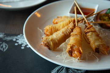 Deep Fried Wrapped Shrimp with Longevity Noodles