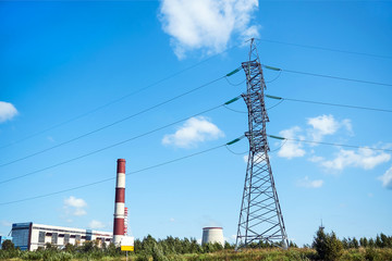 The chimney of the plant. Industrial chimneys