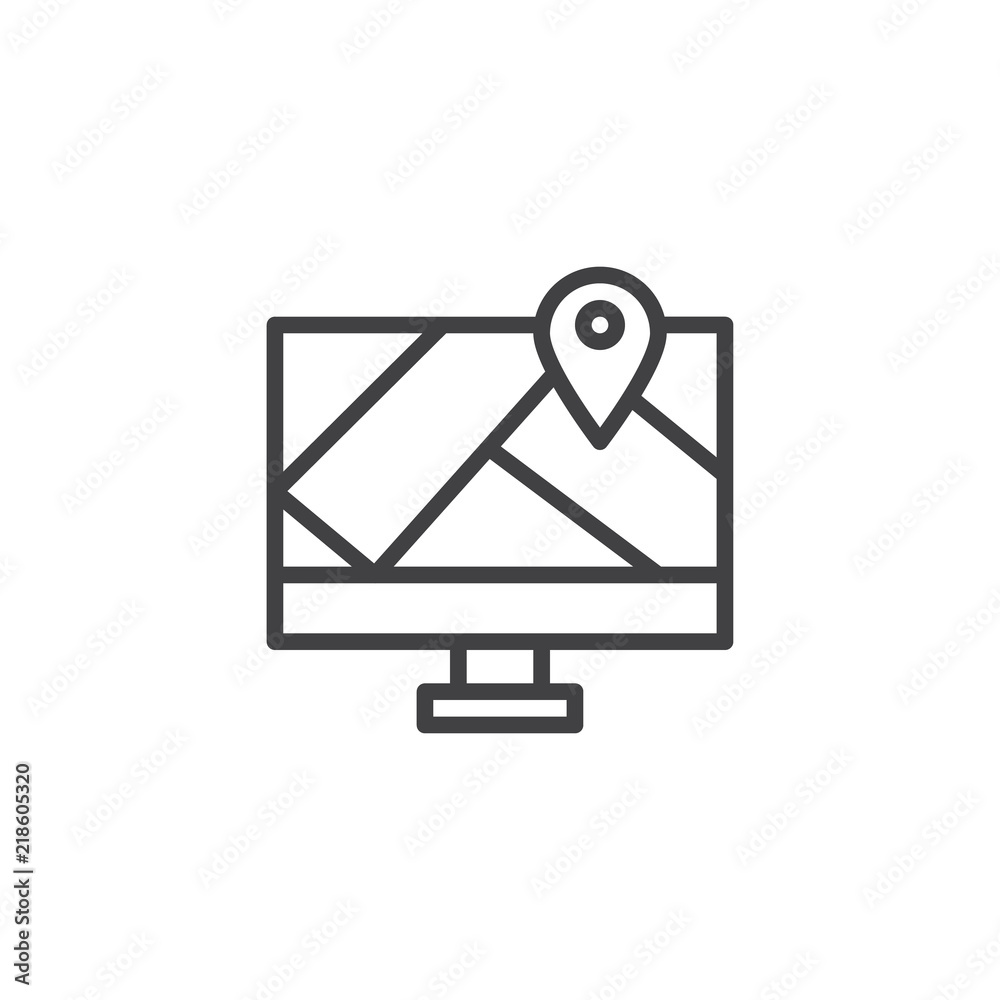 Fototapete Monitor location map outline icon. linear style sign for mobile concept and web design. Map Screen simple line vector icon. Gps navigation symbol, logo illustration. Pixel perfect vector graphics