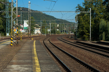 Train station for passenger and freight transport in city Blansko. South Moravia, Czech Republic.