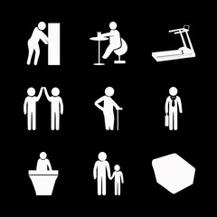 man icons set. training, kid, reception and eyeglasses graphic works