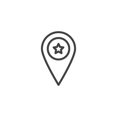 Map pointer with star outline icon. linear style sign for mobile concept and web design. Star favorite pin map simple line vector icon. Symbol, logo illustration. Pixel perfect vector graphics