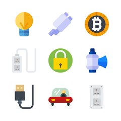 technology vector icons set. idea, transportation, bitcoin and usb in this set