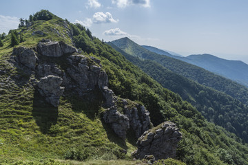 Beautiful mountain view from the entrances on the path to the Eho hut. The Troyan Balkan is exceptionally picturesque and offers a combination of wonderful mountain scenery, fresh air.