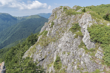 Beautiful mountain view from the entrances on the path to the Eho hut. The Troyan Balkan is exceptionally picturesque and offers a combination of wonderful mountain scenery, fresh air.