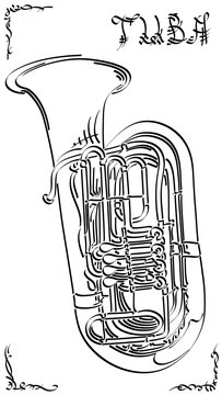 Vector abstract illustration drawing of tuba.