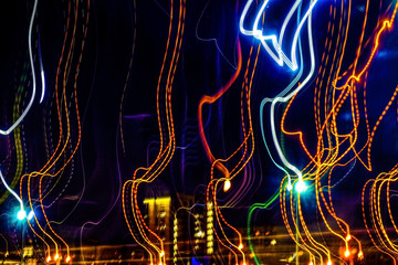 Speed motion abstract background in the dark night light lines with long exposure.