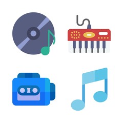 music vector icons set. piano, musical note, tape recorder and compact disc in this set