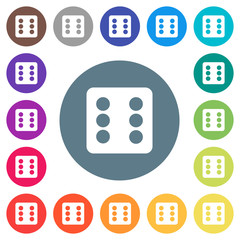 Dice six flat white icons on round color backgrounds