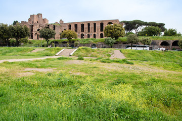 Fototapeta na wymiar ローマ市内の古代遺跡（イタリア）　チルコ・マッシモとパラティーノの丘