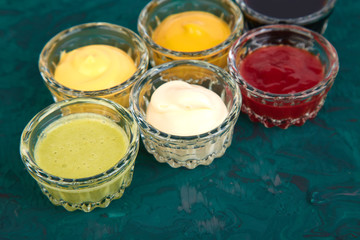 Set of different sauces. Sauces ketchup, mustard, mayonnaise