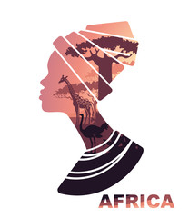 African woman s head silhouette with sunset view