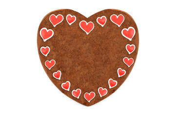 Valentines day Gingerbread heart with copy space at white isolated background