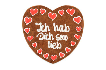 Valentines day Gingerbread heart with white isolated background