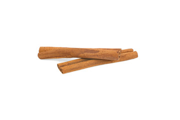 two cinnamon sticks isolated on white background