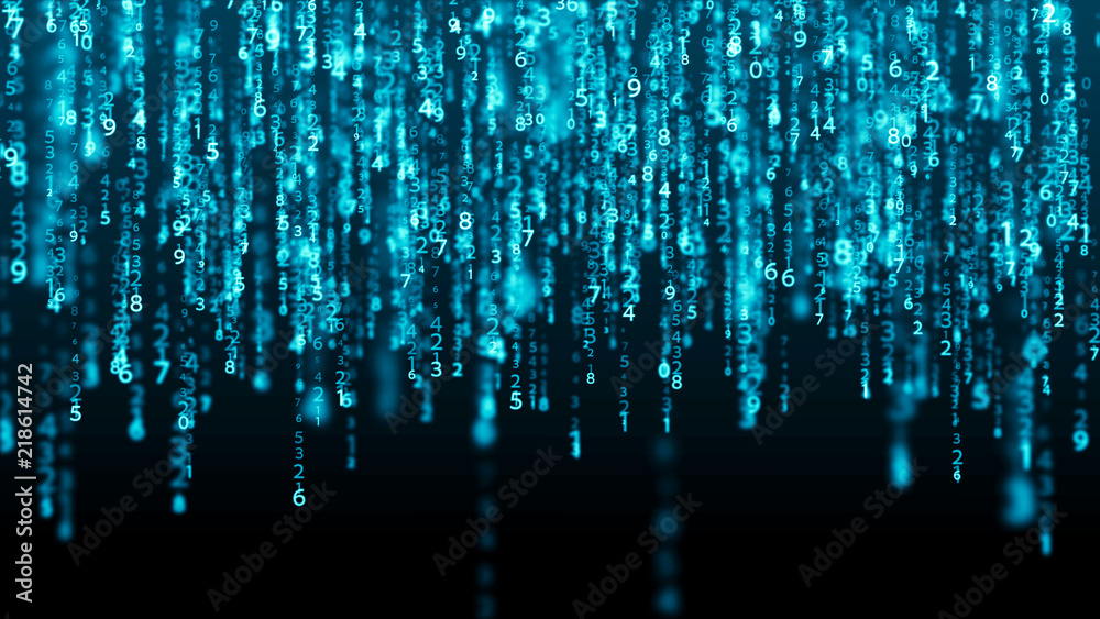 Fototapete Data technology background. Big data visualization. Flow of data. Information code. Background in a matrix style. 4k rendering.