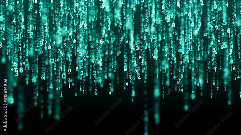 Fototapete Data technology background. Big data visualization. Flow of data. Information code. Background in a matrix style. 4k rendering.