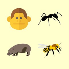 animal vector icons set. monkey, ant, bee and animal in this set