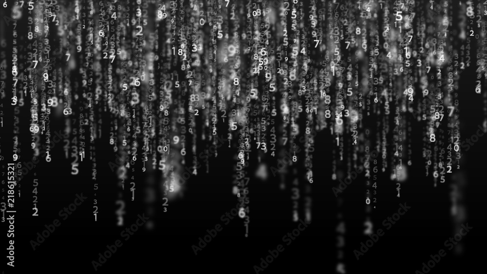 Fototapete Data technology background. Big data visualization. Flow of data. Information code. Background in a matrix style. 4k rendering.