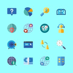 marketing vector icons set. pie chart, target, search and telemarketer in this set