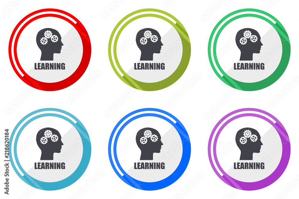 Aufkleber Learning editable flat vector icons collection, round circle web buttons, set of colorful computer and smartphone application signs easy to edit
