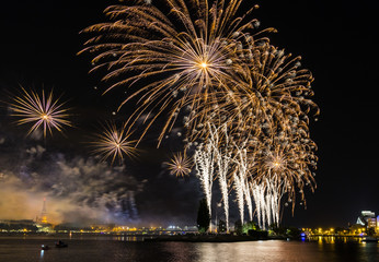 Festive firework for celebration of Riga city holiday, Latvia, EC
